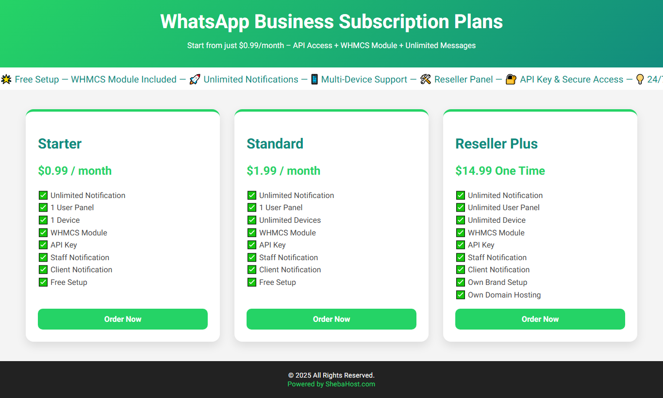 Whatsapp Business Monthly Subscription unlimited message send -Starter package